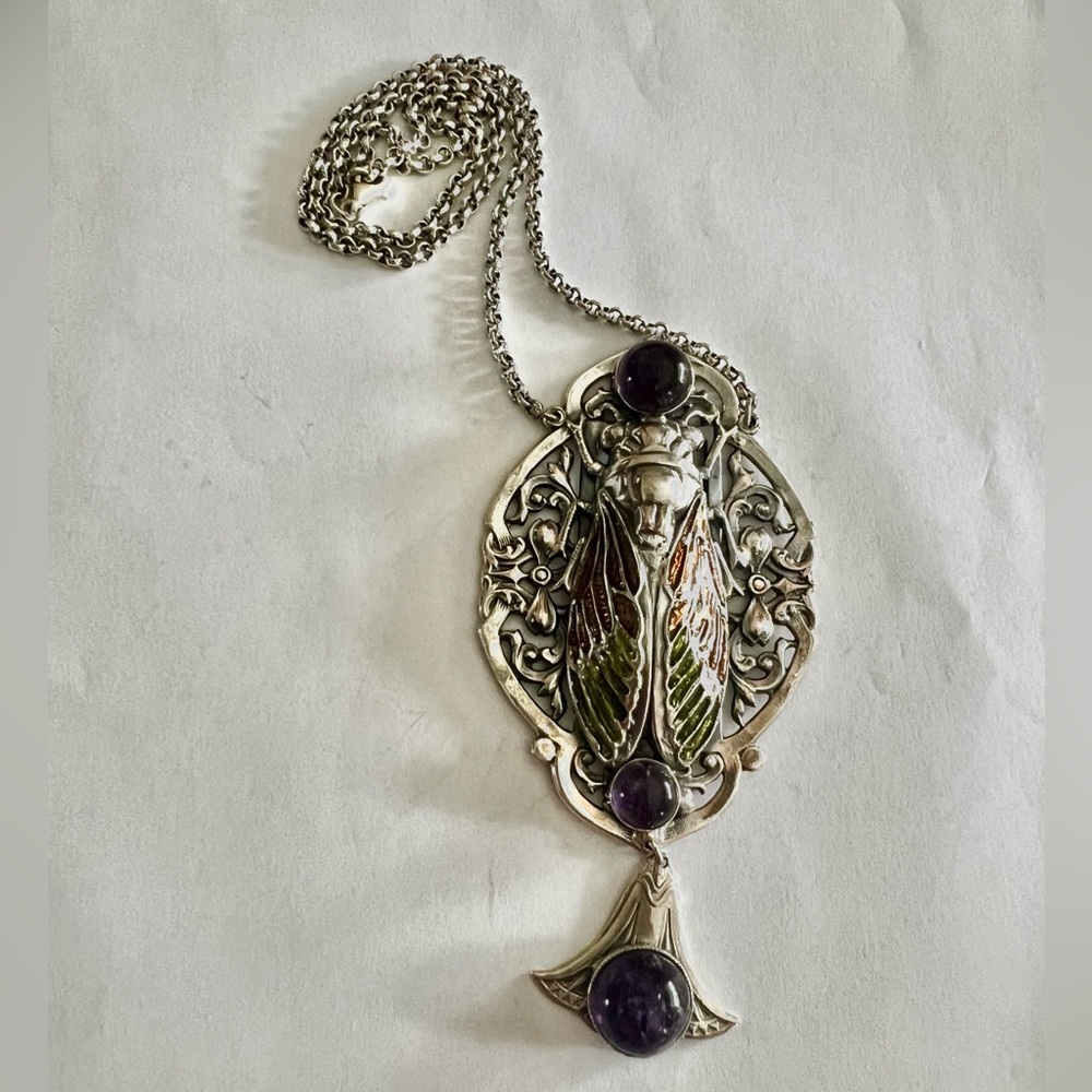 Sterling Silver Art Nouveau Cicada necklace - Picture 12 of 13